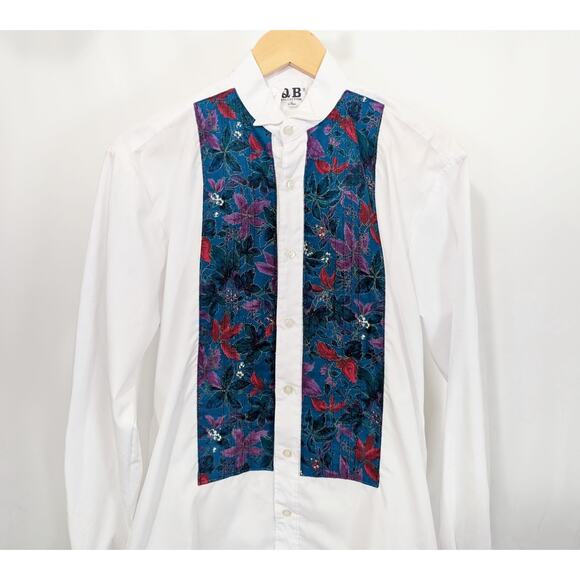 Vintage 90s Tuxedo Shirt White Floral Metallic Print Men's Size S 14 14-1/2 - Picture 2 of 7